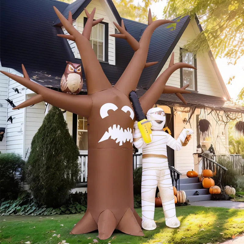 Halloween Inflatable 12 FT Inflatable Halloween Tree with Mummy Halloween Tree Inflatable