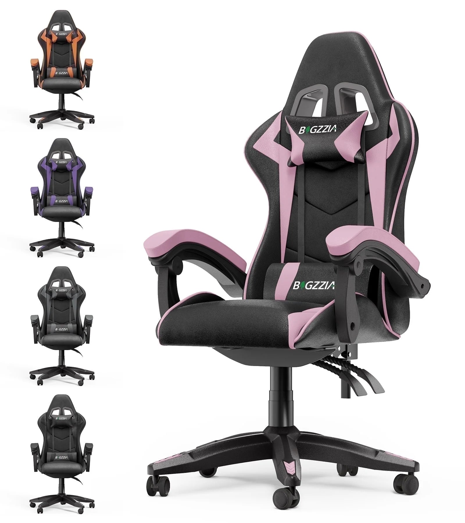 High-Back Gaming Chair PC Office Chair Computer Racing Chair PU Desk Task Chair Ergonomic Executive Swivel Rolling Chair with Lumbar Support for Back Pain Women, Men (Black&Pink)