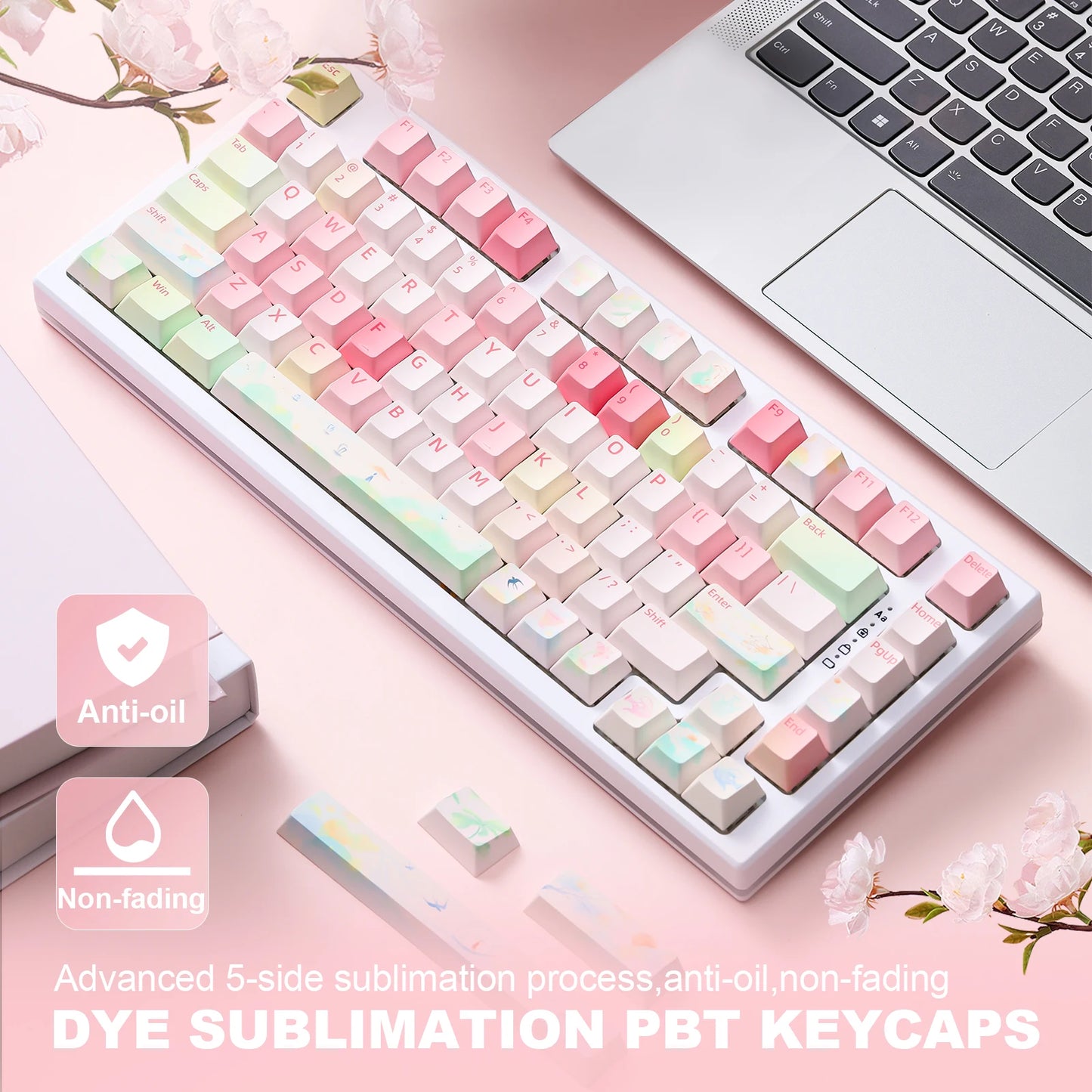 Spring Garden Keycaps, 142 Keys PBT Dye-Sublimation Custom Custom Keycap Set for Gateron MX Mechanical Gaming Keyboard