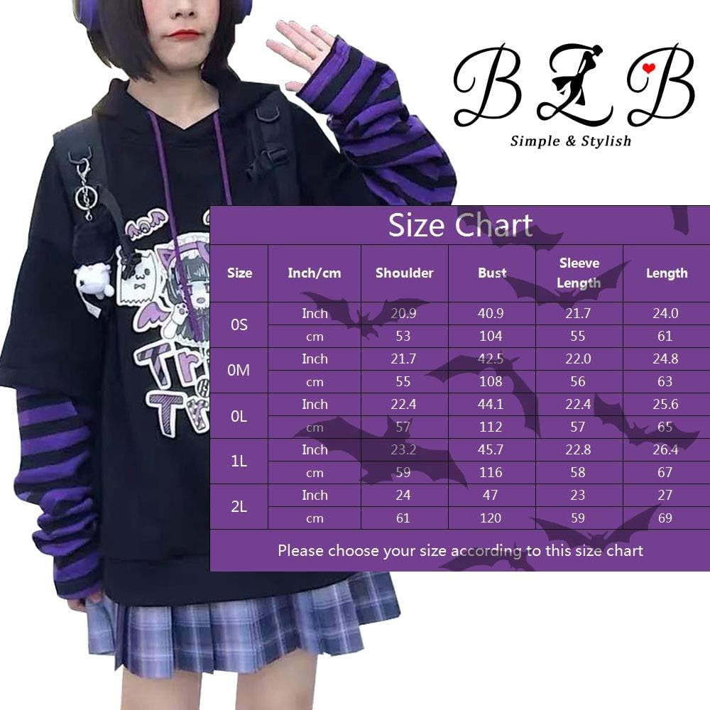 BZB Women'S Halloween Cute Hooded Sweatshirt Harajuku Street Style Super Cute Fake Two Piece Pullover Purple