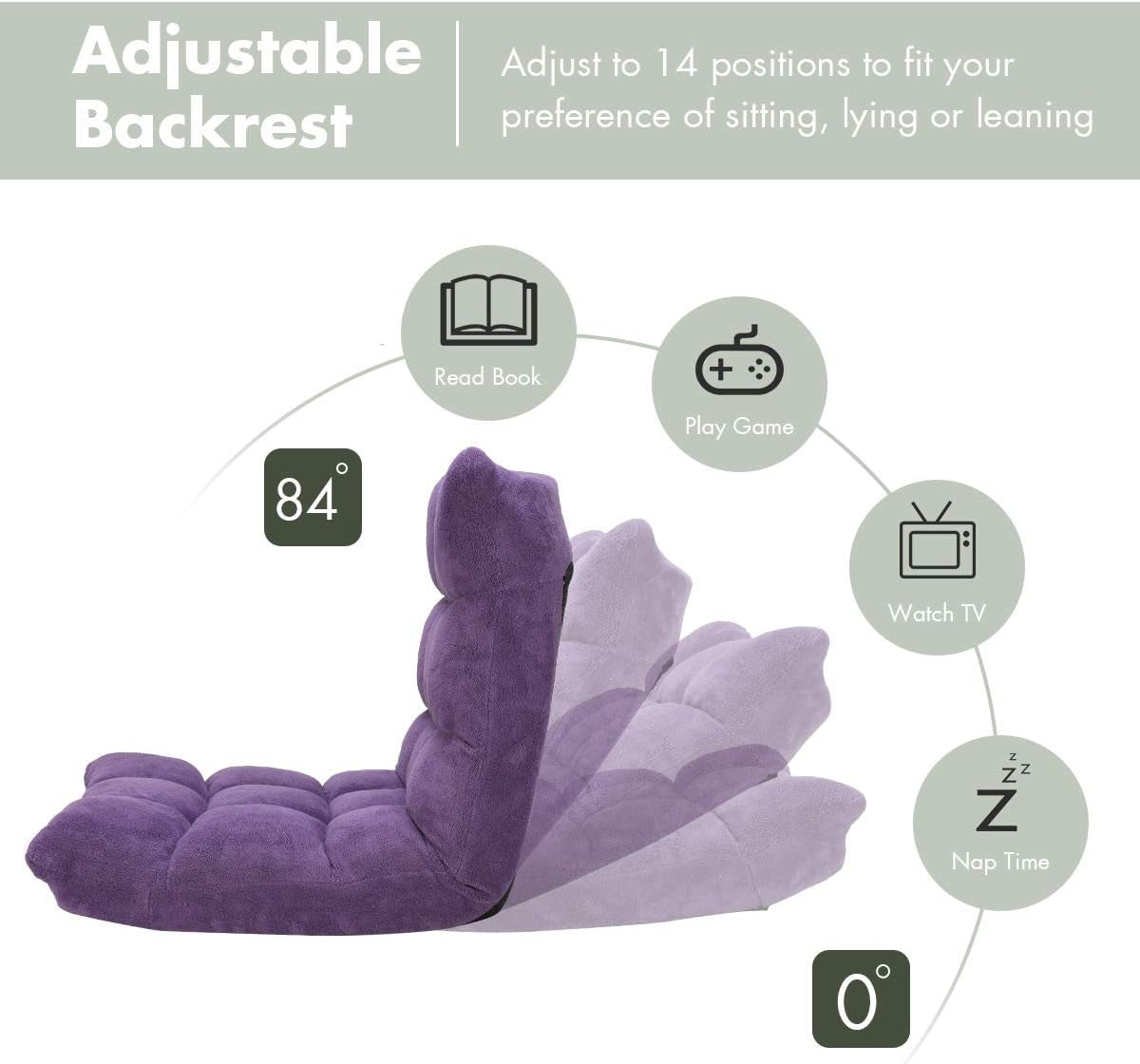 Adjustable Aluminum Lounge Chair, Tender Violet, Foam and Coral Fleece Upholstery, 14 Positions, 35.5"W X 29"D X 31"H