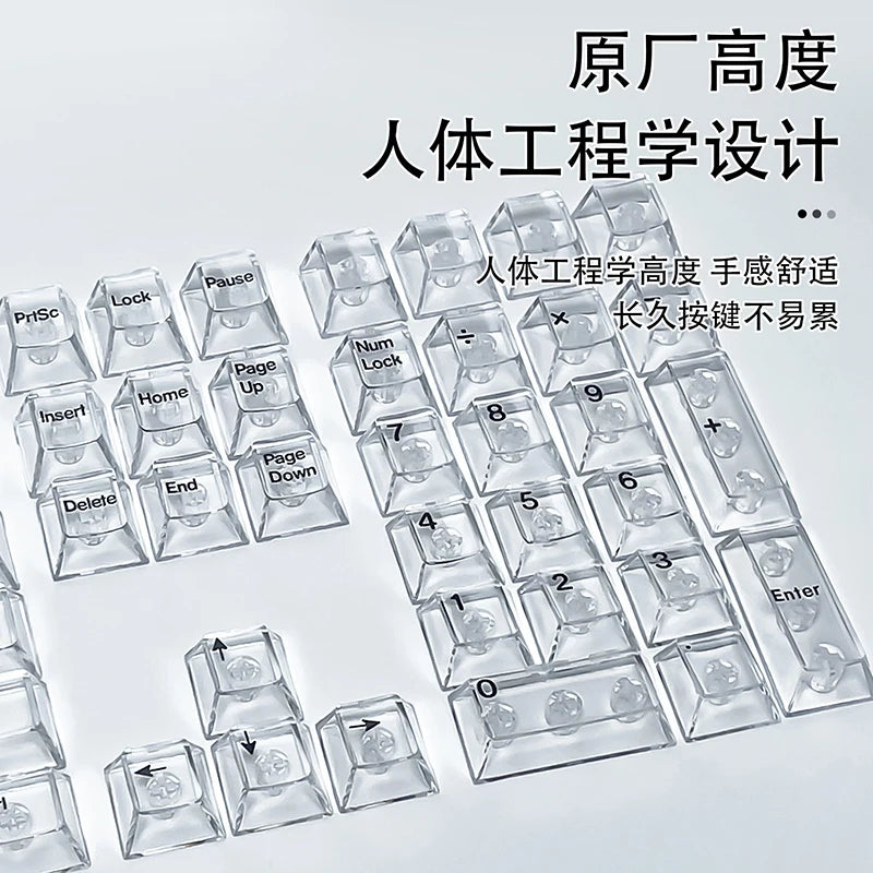 Crystal Transparent Cherry Profile Keycaps for Mechanical Gaming Keyboard ISO Enter PC Key Caps Side Carving Backlit RGB Keycap