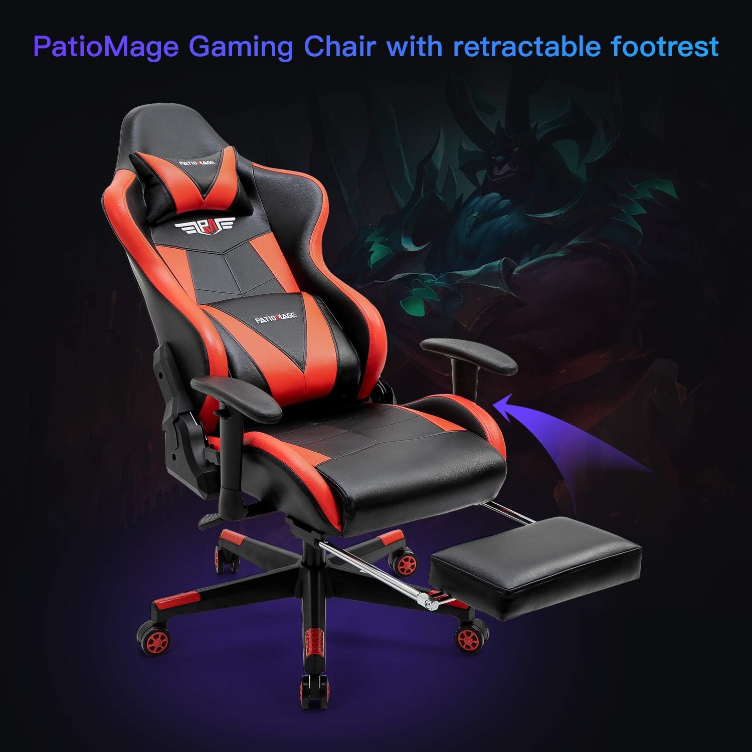 Office Chair, Gaming Chair Racing Office Chair Desk Chair Headrest Lumbar Support Comfortable Computer Game Chair PU Leather Ergonomic Reclining PC Gaming Chairs