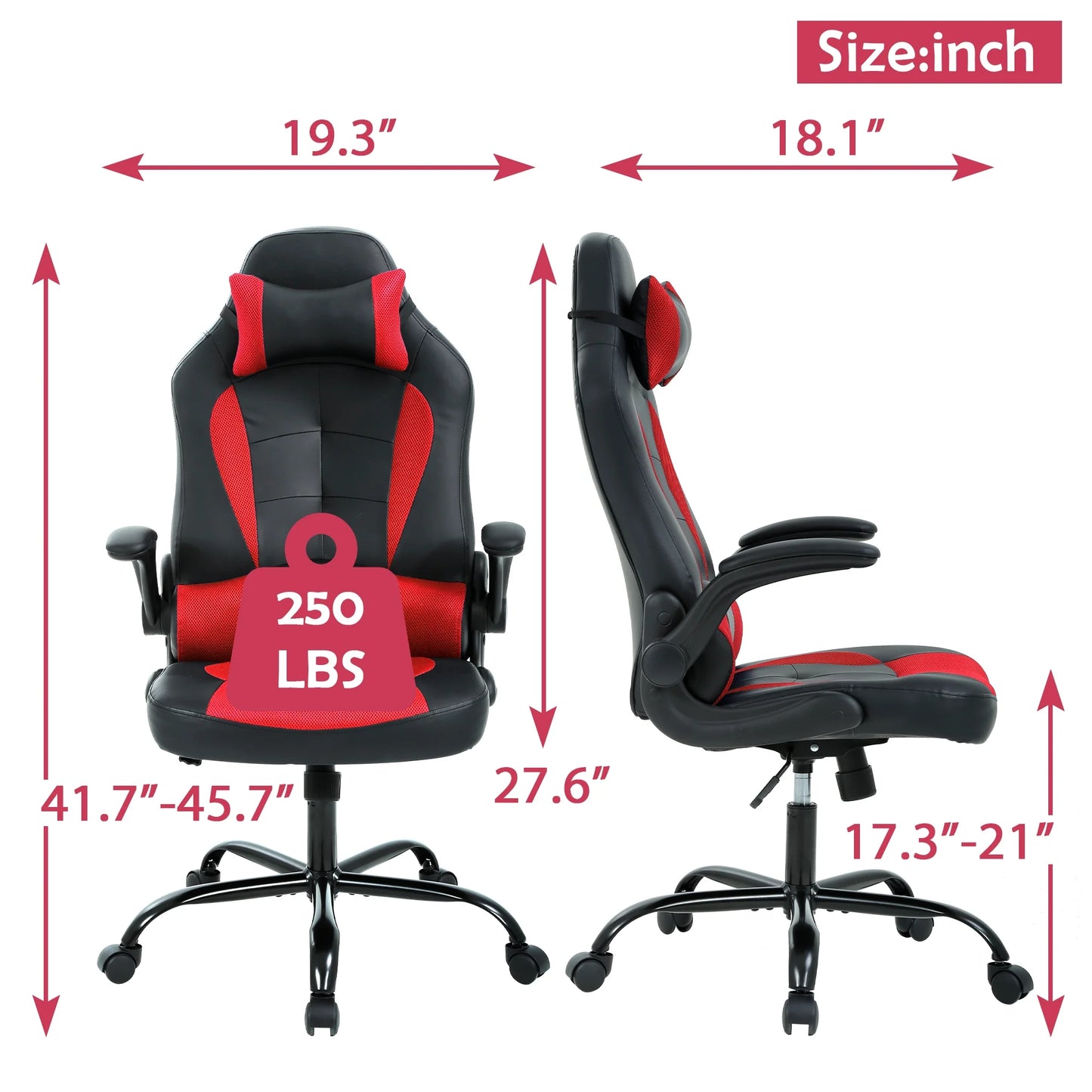 Gaming Chair PC Gaming Chair Gaming Chairs for Adults, Computer Chair PU Leather Office Desk Chair with Arms & Back Ergonomic High-Back Video Game Chair(Red）