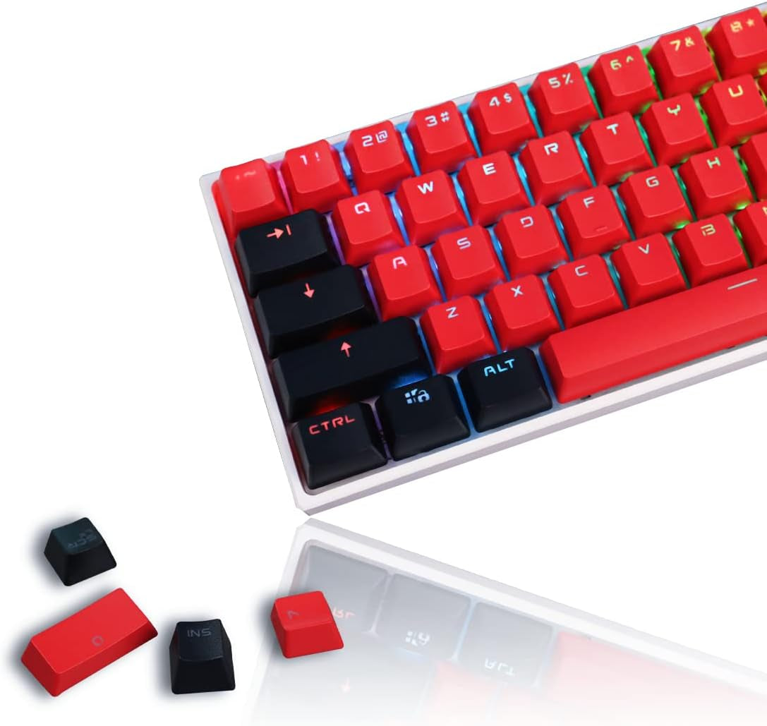 XVX Keycaps, Keycaps 60 Percent, PBT Keycaps, Suitable for Cherry MX Switch/Rk 61 / Anne Pro 2 Mechanical Keyboard (OEM Profile, Red and Black Keycaps)