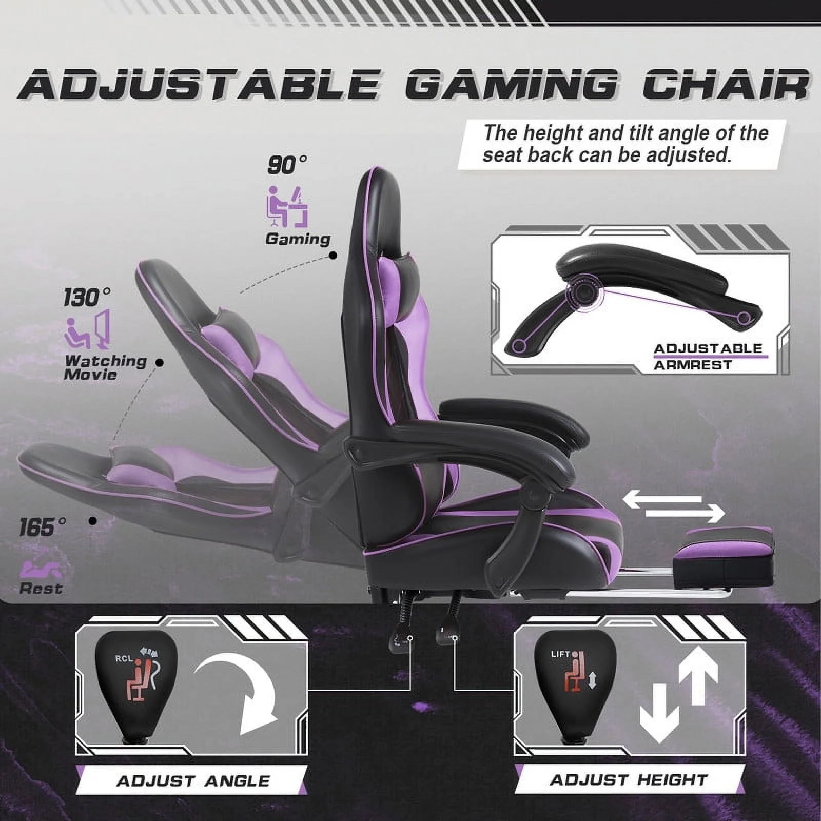 Furmax High Back Massage Gaming Chair with Footrest PU Leather Racing Computer Chair with Lumbar Support Ergonomic Office Chairs, Purple