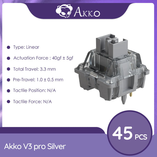 V3 Pro Silver Switches 5 Pin 40Gf Linear Switch with Dustproof Stem Compatible with MX Mechanical Keyboard (45 Pcs)