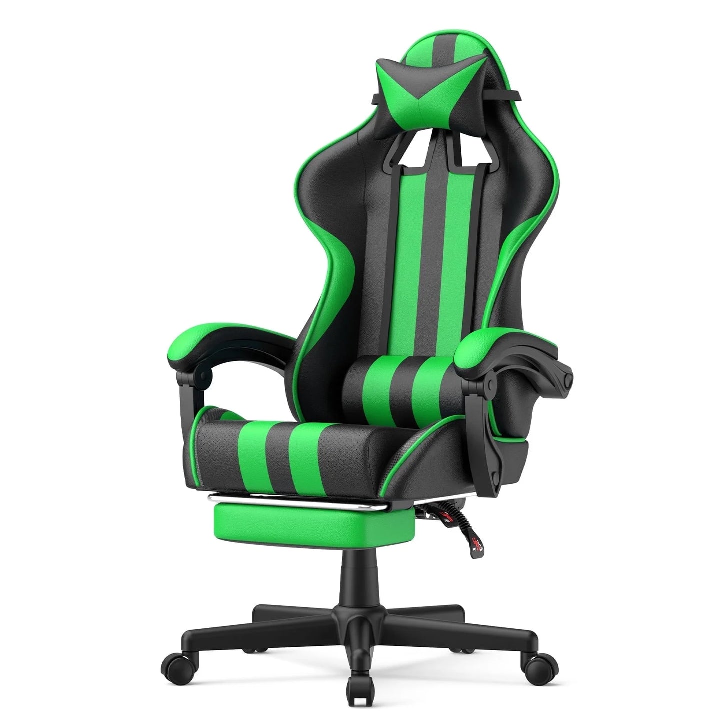 SOONTRANS Ergonomic High Back Gaming Chair with Footrest & Massage Lumbar Pillow, Green