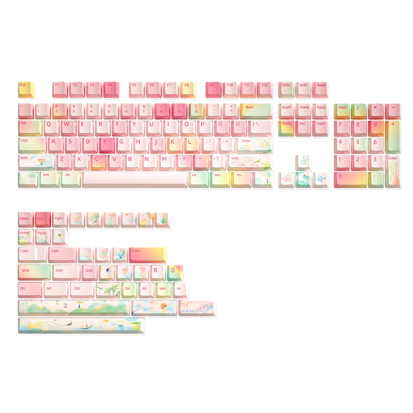 Spring Garden Keycaps, 142 Keys PBT Dye-Sublimation Custom Custom Keycap Set for Gateron MX Mechanical Gaming Keyboard