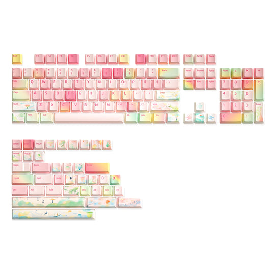 Spring Garden Keycaps, 142 Keys PBT Dye-Sublimation Custom Custom Keycap Set for Gateron MX Mechanical Gaming Keyboard