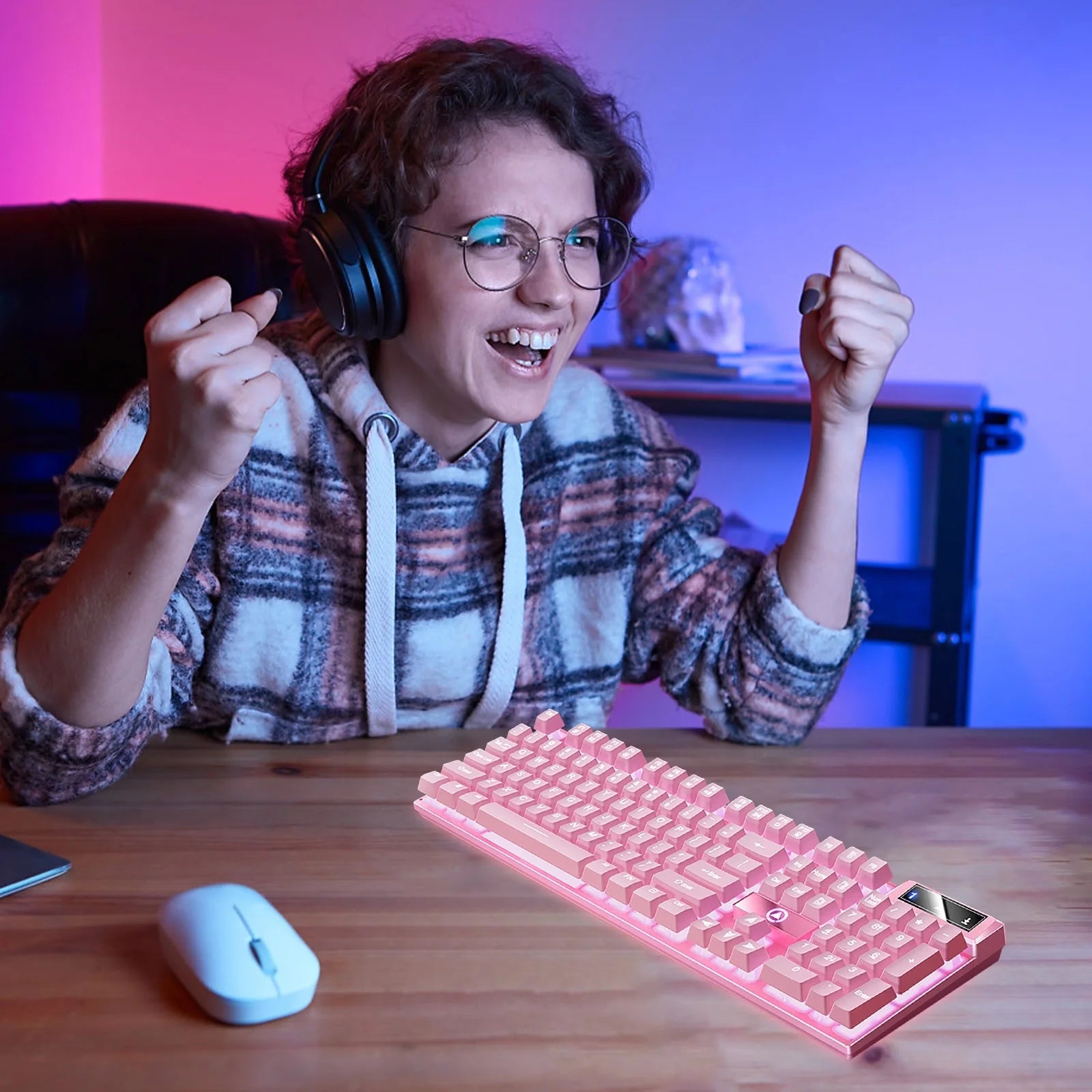 Bwomeauty Gaming Keyboard USB Wired Floating Keyboard, Ergonomic Water Mechanical Feeling Keyboard, Ultra-Slim LED Backlit Keyboard for Desktop on Clearance