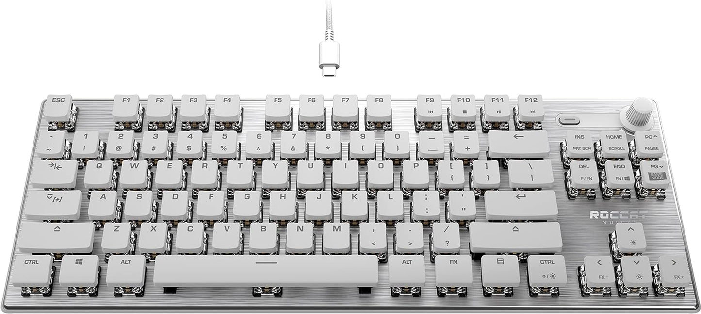 Vulcan TKL Pro PC USB-C Gaming Keyboard, Linear Optical Titan Switch, AIMO RGB Lighting, Tenkeyless Mechanical Feel Speed Keystroke, Low Profile Ergonomic Design for Wrist Rest Support, White