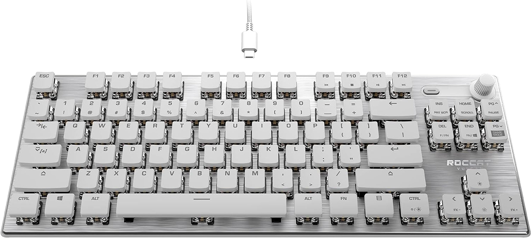 Vulcan TKL Pro PC USB-C Gaming Keyboard, Linear Optical Titan Switch, AIMO RGB Lighting, Tenkeyless Mechanical Feel Speed Keystroke, Low Profile Ergonomic Design for Wrist Rest Support, White