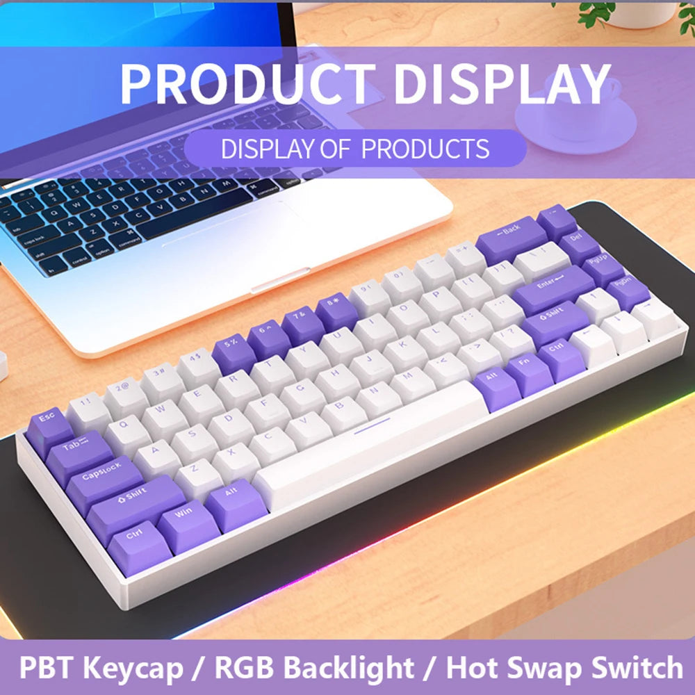 G68 Bluetooth Wireless Gaming Mechanical Keyboard Custom RGB Light Hot-Swappable Switch 68 Keys for Tablet Computer Work Gamer
