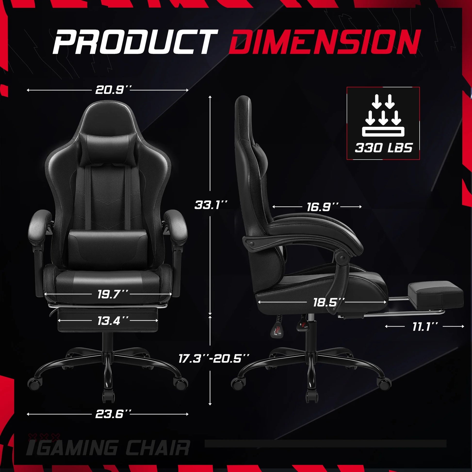 Homall RGB Gaming Chair with Massage and LED Lights Ergonomic Computer Chair with Footrest E-Sports Chair with Adjustable Lumbar Support Reclining Video Game Chair, Black