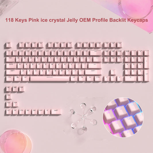 113 Key Jelly round Side Keycaps Ice Crystal Translucent Pink OEM Profile Key Cap for Cherry MX 61 68 104 Mechanical Keyboard