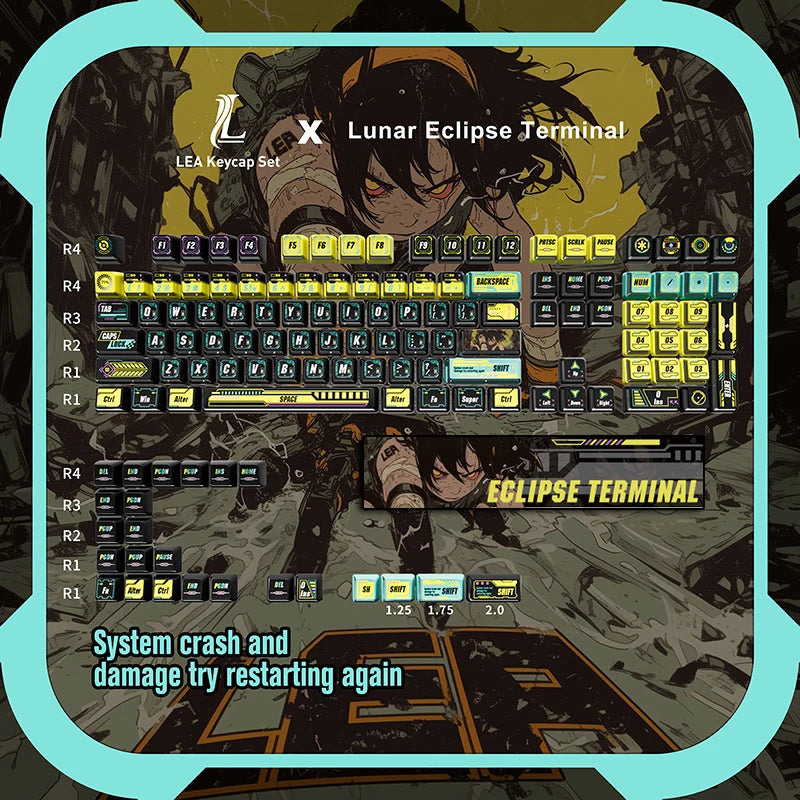 LEA Cyberpunk Theme Keycap Set PBT Keyboard Cap Light Transmission Keycap Thermal Sublimation Mechanical Keyboard PC Accessories