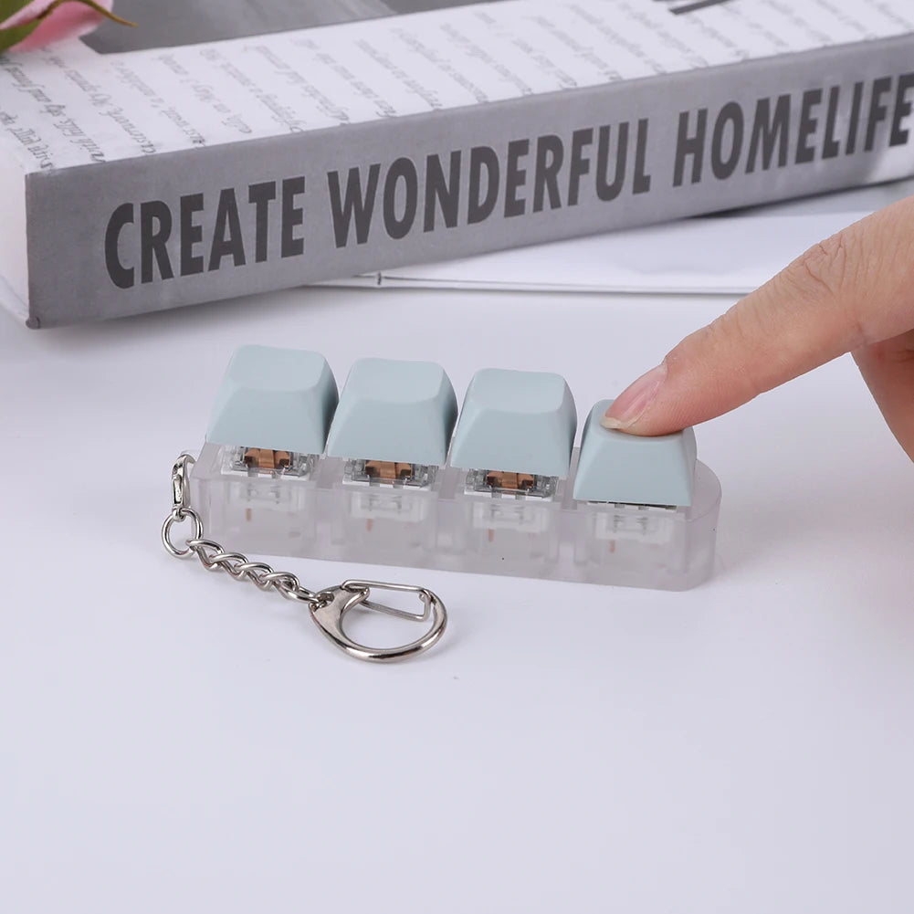 Button Keycap Fidget Keychain 4 Keys Keyboard Decompression Toys DIY Keyboard Keychain Toys for Adult Gifts to Relief Pass Time