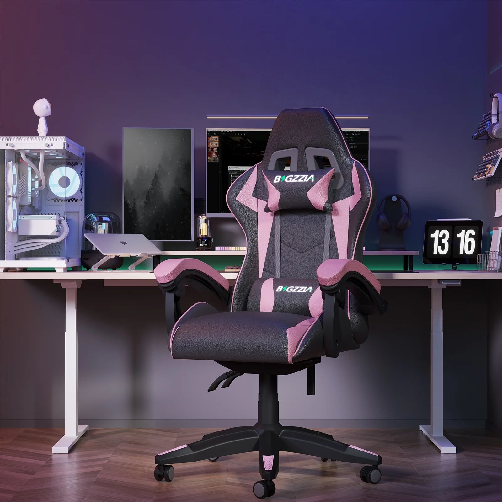 High-Back Gaming Chair PC Office Chair Computer Racing Chair PU Desk Task Chair Ergonomic Executive Swivel Rolling Chair with Lumbar Support for Back Pain Women, Men (Black&Pink)