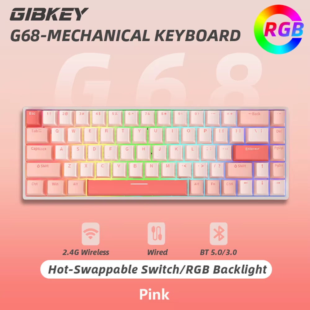 G68 Bluetooth Wireless Gaming Mechanical Keyboard Custom RGB Light Hot-Swappable Switch 68 Keys for Tablet Computer Work Gamer