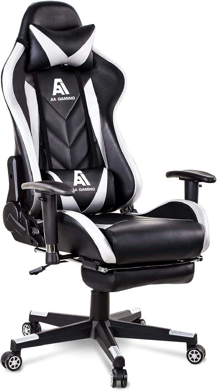 AA Products Gaming Chair High Back Ergonomic Computer Racing Chair Adjustable Office Chair with Footrest, Lumbar Support Swivel Chair - Grey