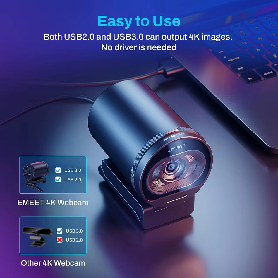 Webcam 4K Streaming Web Camera 1080P 60FPS USB Camera EMEET S600 Autofocus Living Stream Camera with Mics for Tiktok/Youtube