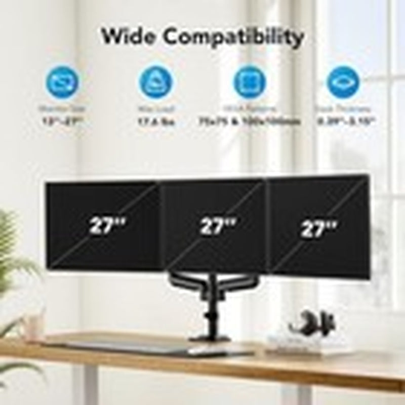 Triple Monitor Mount for 13-27 Inch Computer Screens, Triple Monitor Stand