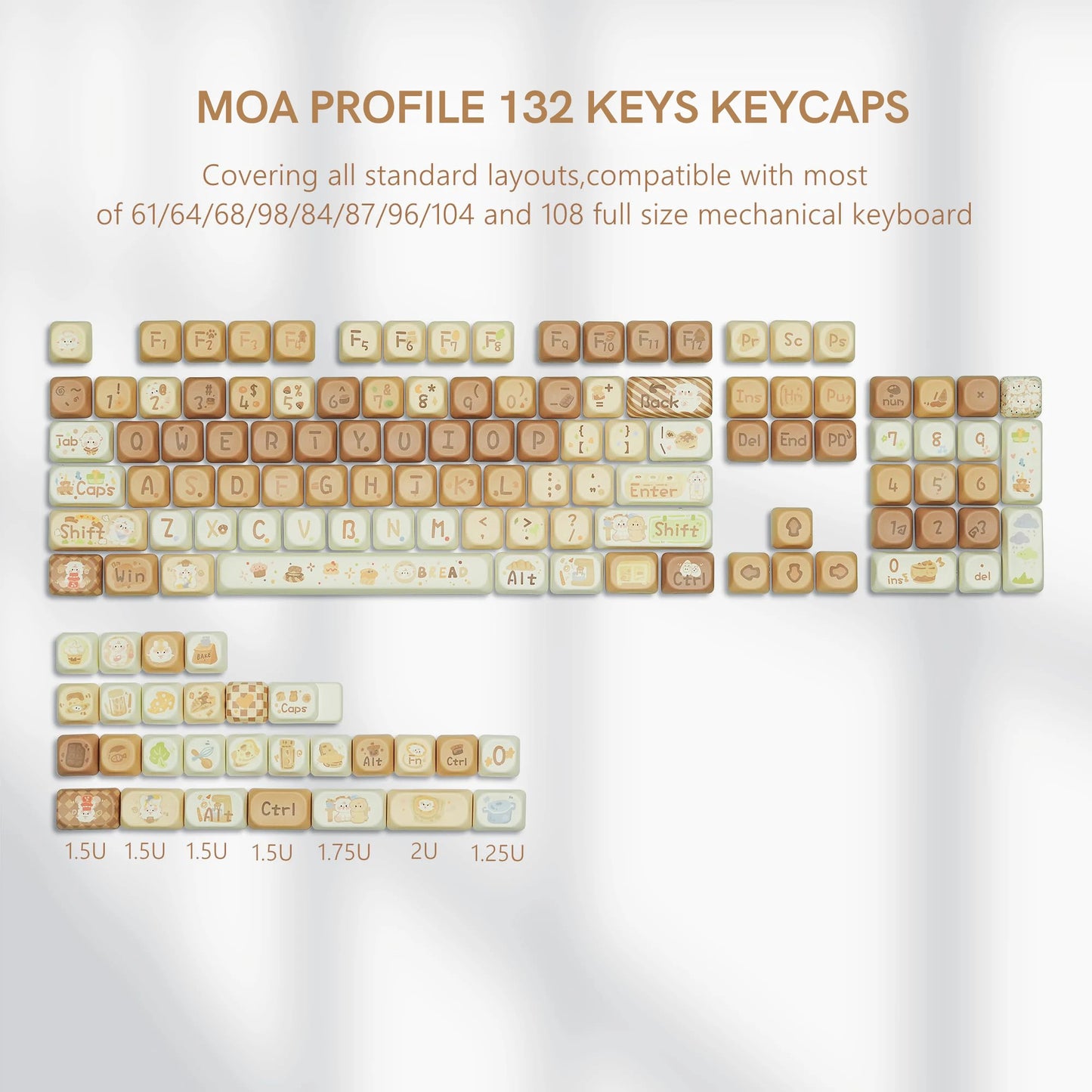 142 Keys Bow PBT Keycaps MOA Profile PBT Dye Sublimation DIY Key Caps for 61/87/104 Cherry MX Switch Gaming Mechanical Keyboard