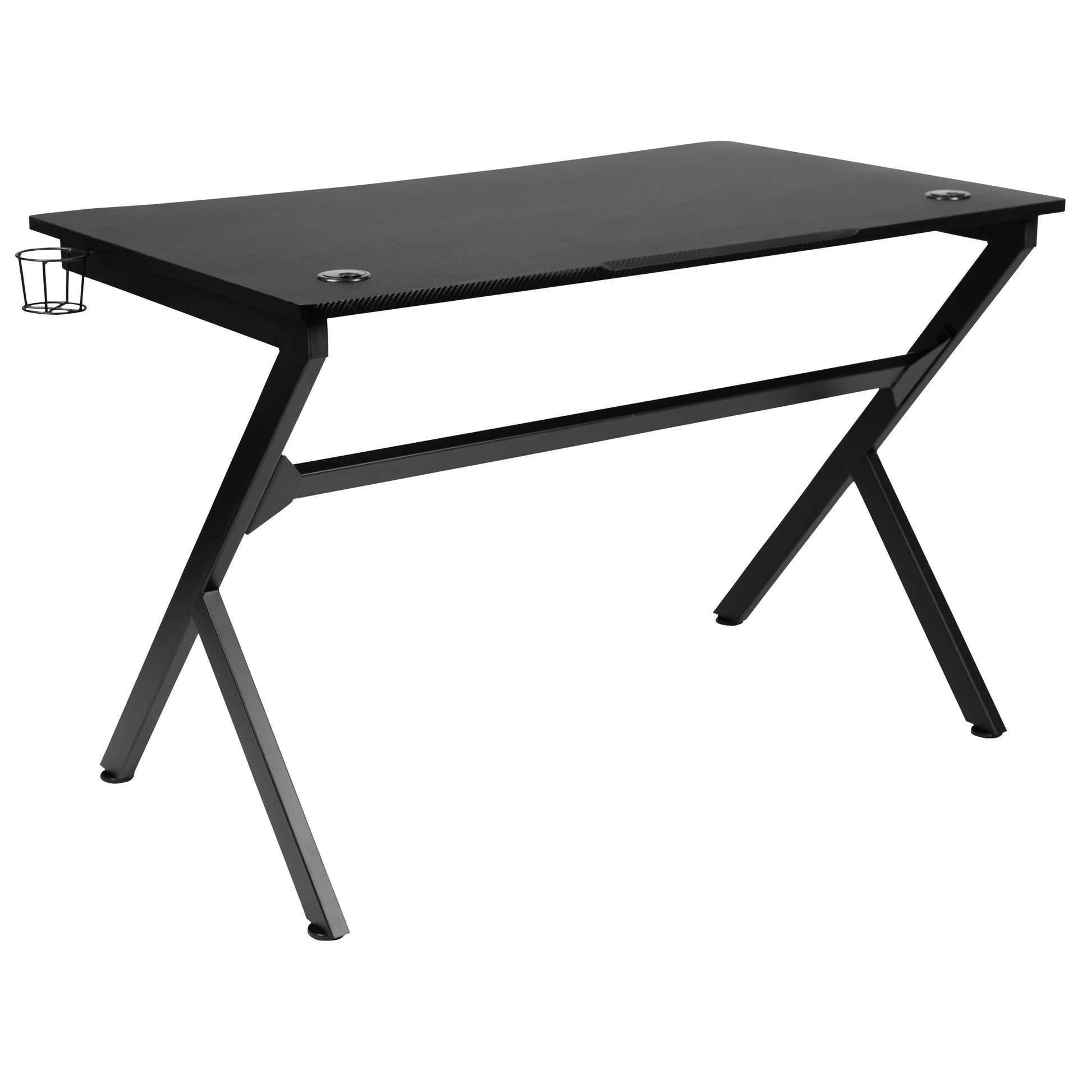 Emma + Oliver Black Computer Table Gaming Desk - Headphone Holder and 2 Cable Management Holes