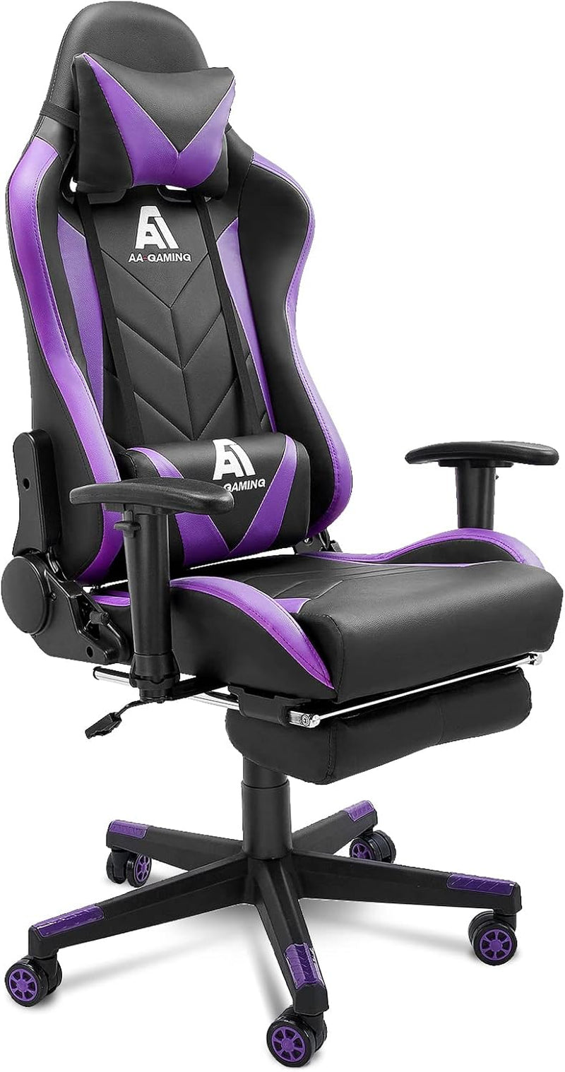 AA Products Gaming Chair High Back Ergonomic Computer Racing Chair Adjustable Office Chair with Footrest, Lumbar Support Swivel Chair - Grey