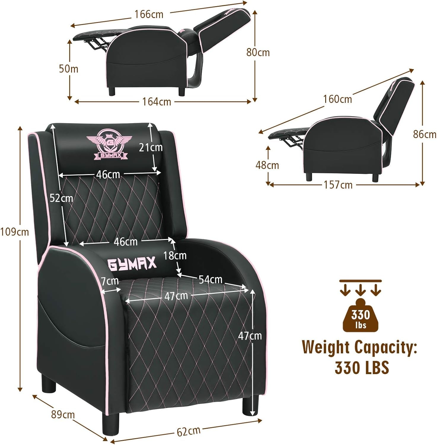 Gaming Chair Recliner with Footrest Breathable PU Leather Massage Recliner - Ergonomic Sofa Computer Chair with Lumbar Support Headrest and Side Pouch for Living Room Home Theater,Pink