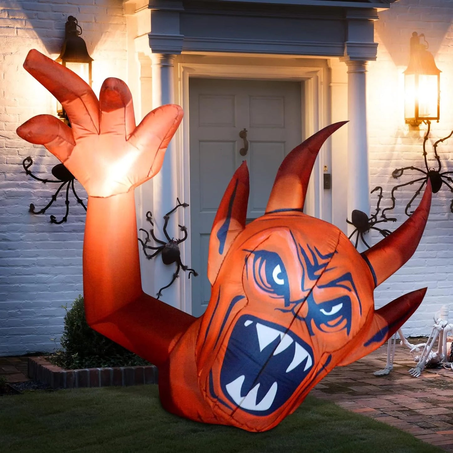 Halloween Inflatables 6 FT Halloween Devil Inflatable Raising Hand with Built-In LED Lights, Scary Devil Halloween Inflatable, Outdoor Halloween Decorations for Halloween Holiday Party