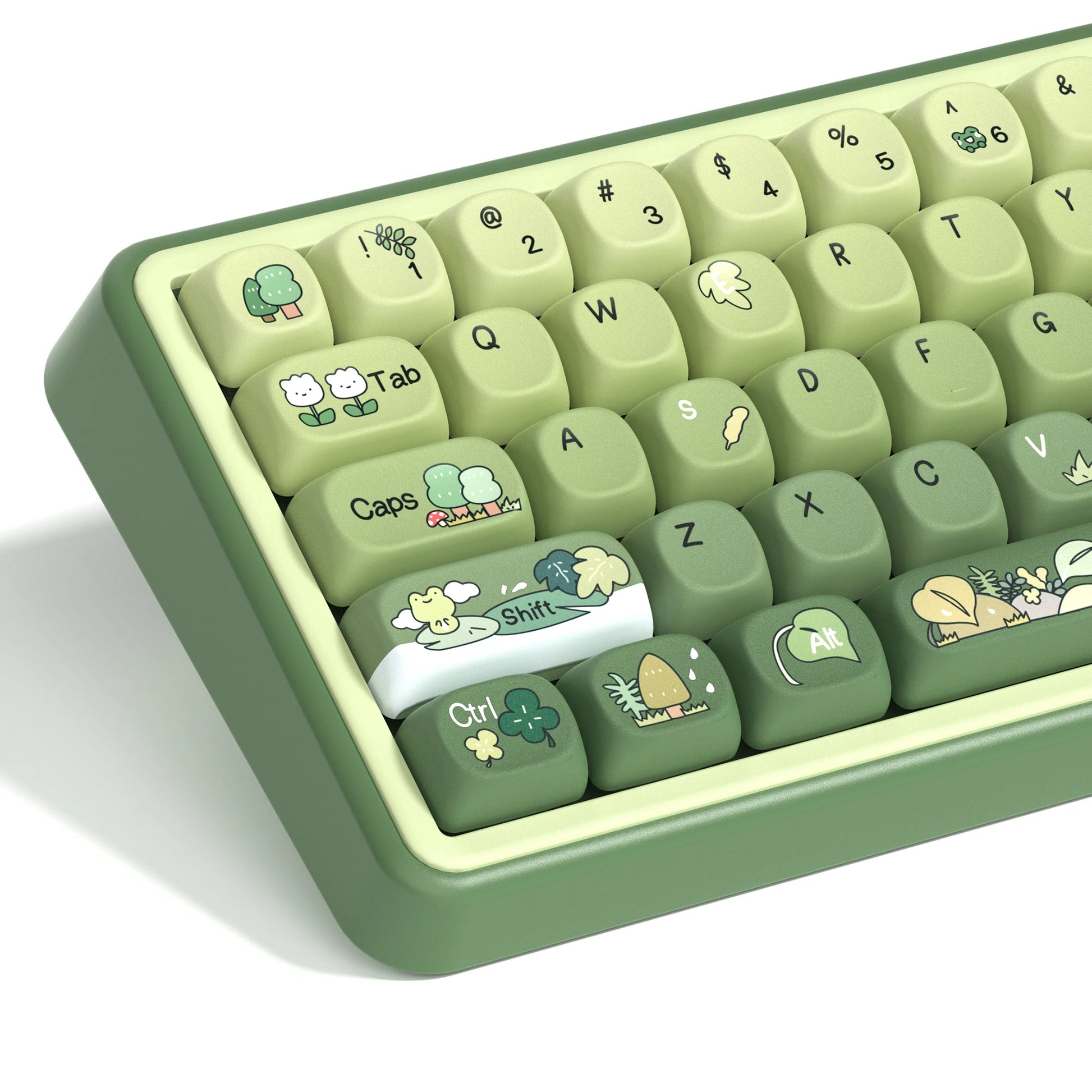 132 Keys Green 5 Sides Dye Sublimation PBT Keycaps Cute MOA Profile Keycaps for Cherry Gateron MX Switches Mechanical Keyboards
