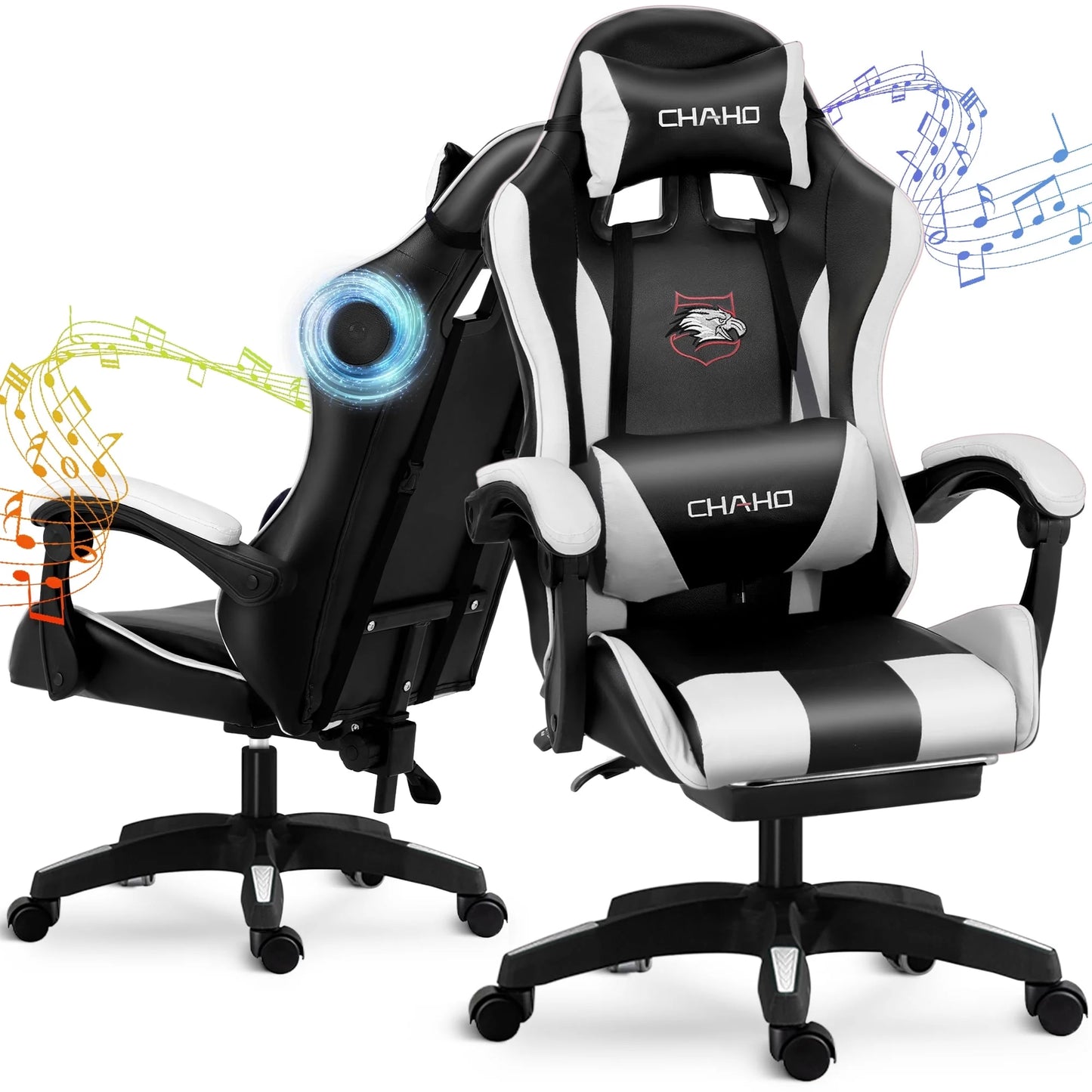 Gaming Chair, CHAHO Ergonomic Office Gaming Chair Computer Racing Chair with Footrest Lumbar Support Headrest and Bluetooth Speakers for Adults, Red