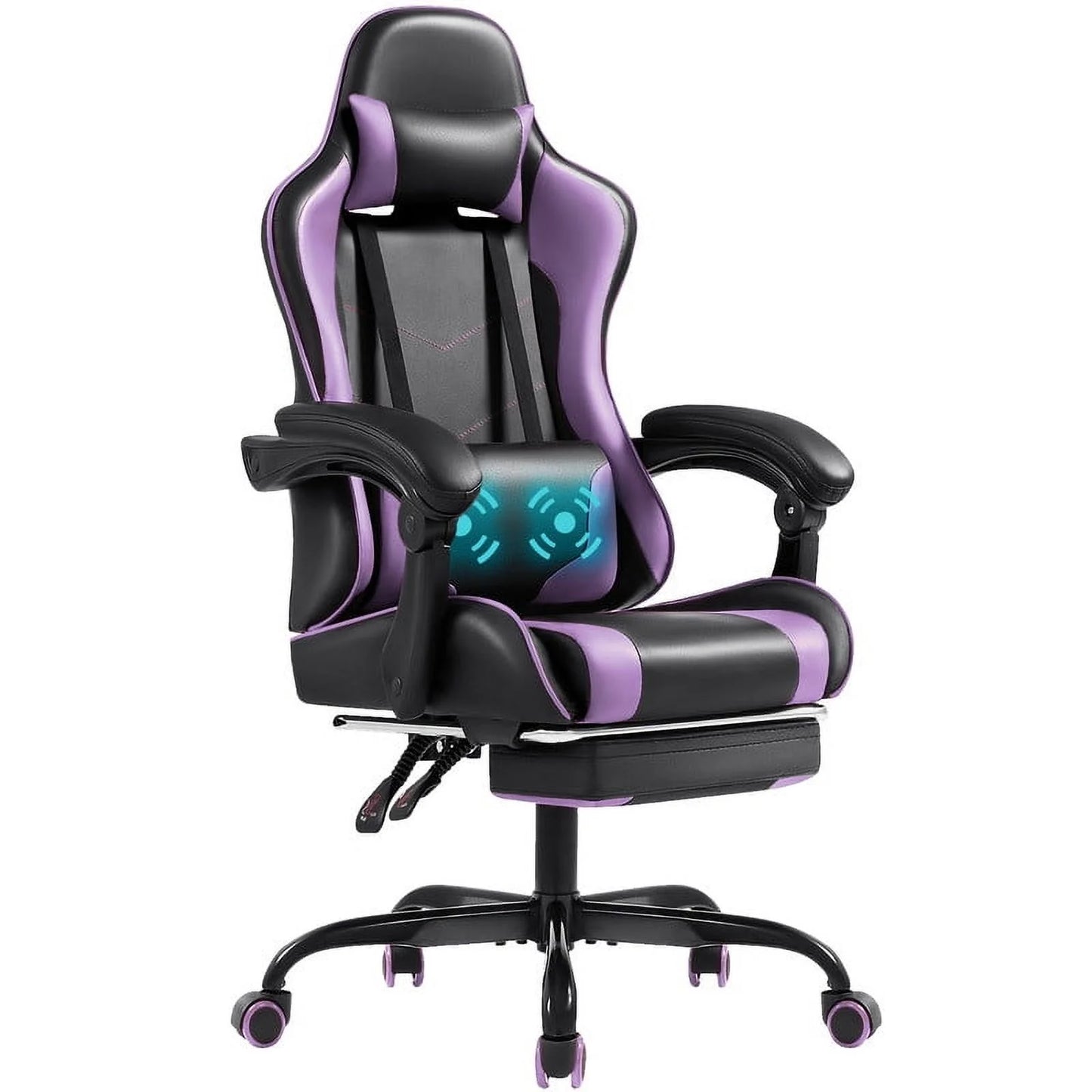 Furmax High Back Massage Gaming Chair with Footrest PU Leather Racing Computer Chair with Lumbar Support Ergonomic Office Chairs, Purple