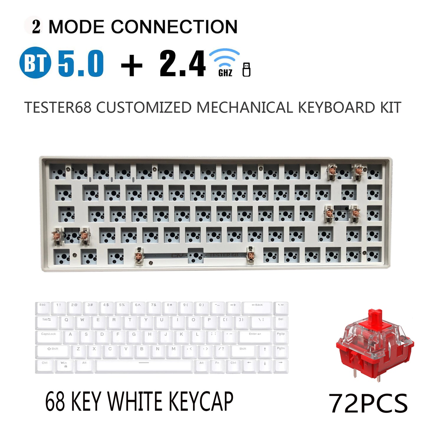 ZUOYA TESTER68 Customized Mechanical Keyboard Kit TES68 Hot-Swappable Shaft Base Axis 2.4G Bluetooth Customized Wireless Keyboar
