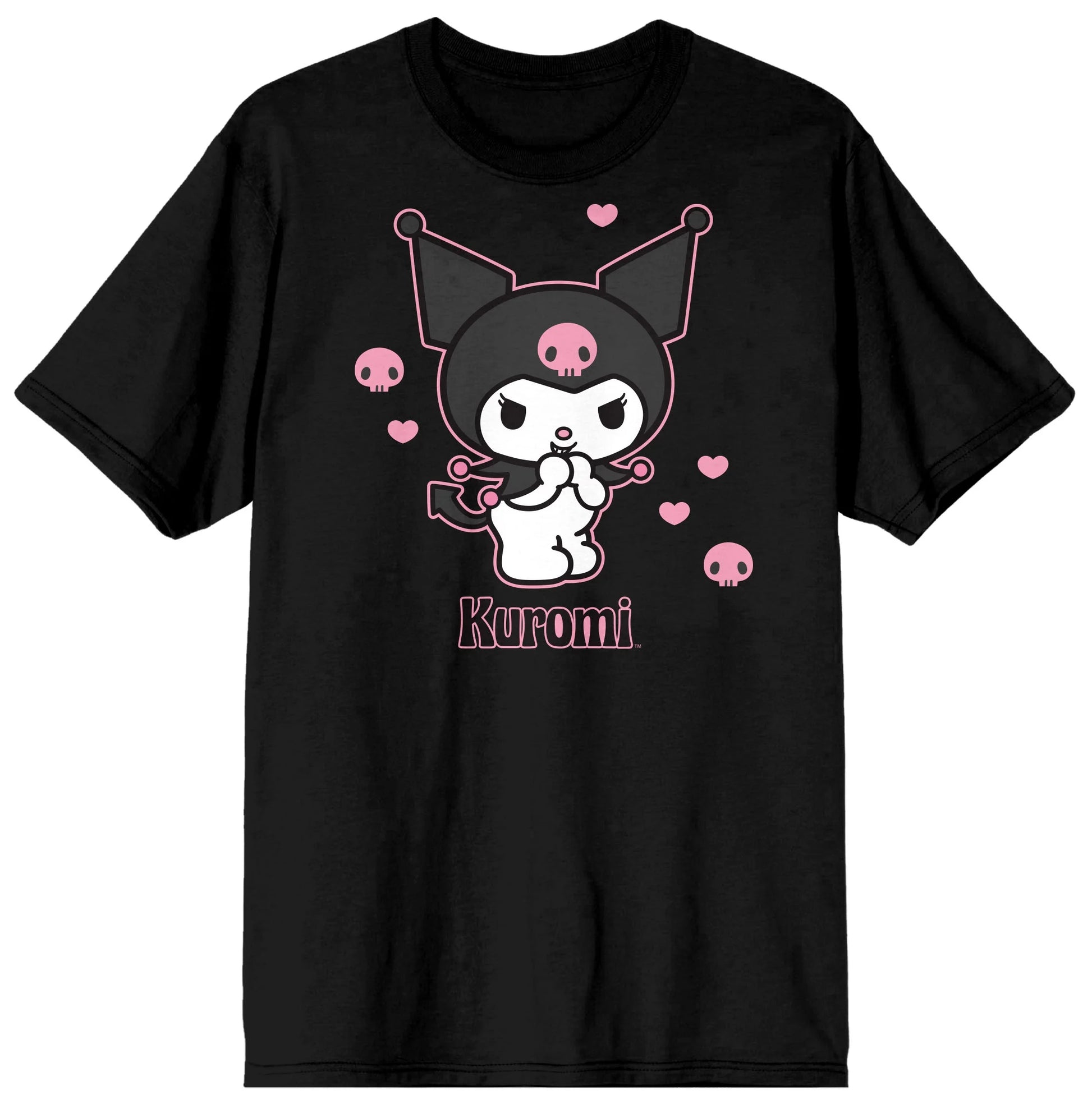 Sanrio Kuromi Anime Hearts & Skulls Women'S Black Graphic Tee Shirt-L