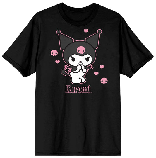 Sanrio Kuromi Anime Hearts & Skulls Women'S Black Graphic Tee Shirt-L
