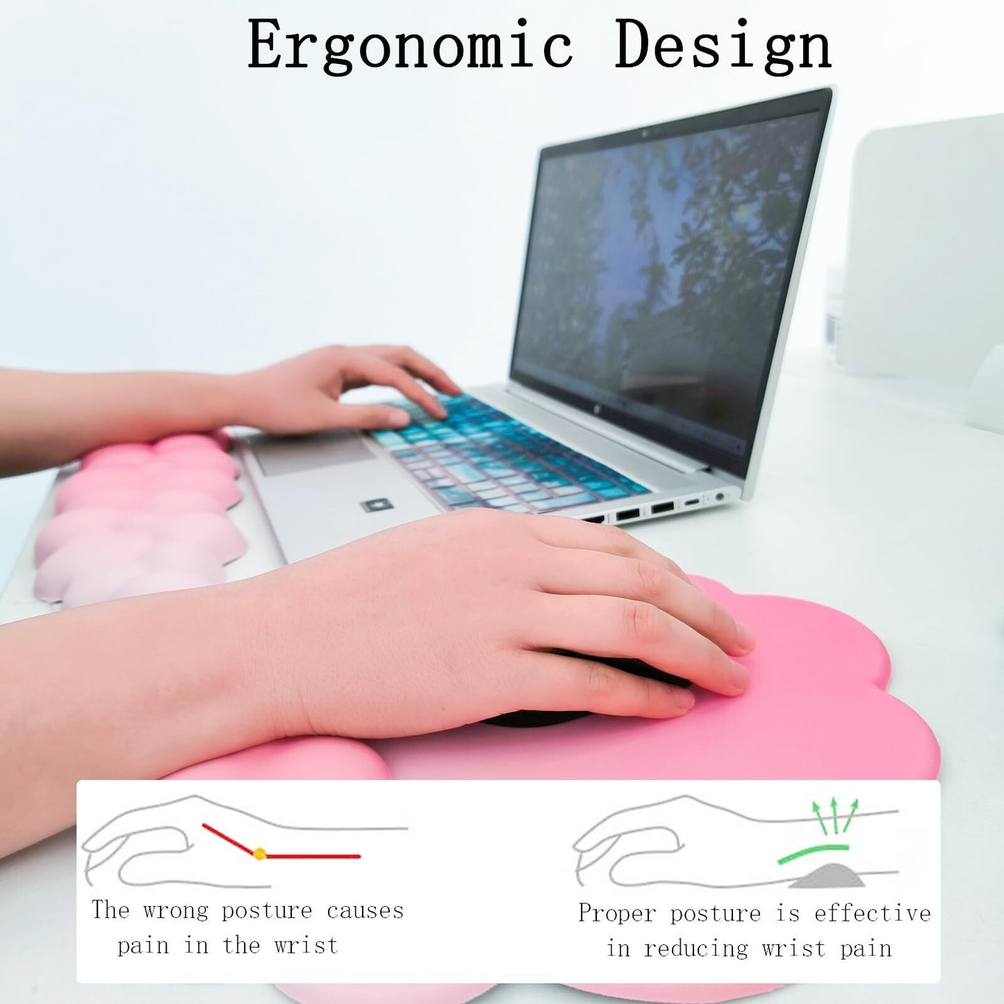 Cloud Wrist Rest Keyboard Pink Mouse Pad Set with Wrist Rest Ergonomic Wrist ...