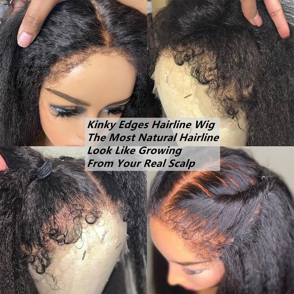 Bye Bye Knots Glueless Wig Pre Cut Lace Wear and Go Glueless Pre Plucked Wig Kinky Straight Human Hair Wig with 4C Edges Hairline 5X5 Closure Wigs Skinlike HD Lace Wig 180% Density (20Inches)
