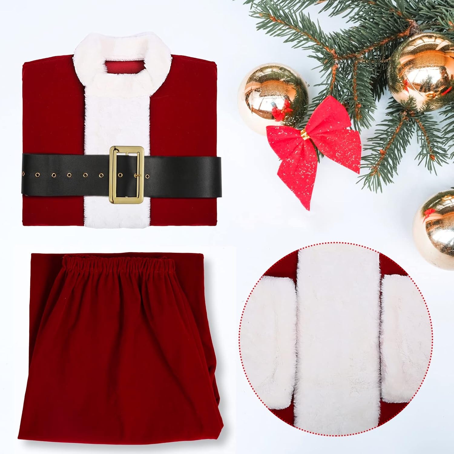 Deluxe Santa Claus Costume for Men - 9Pcs Classic Santa Suit Outfit for Adults