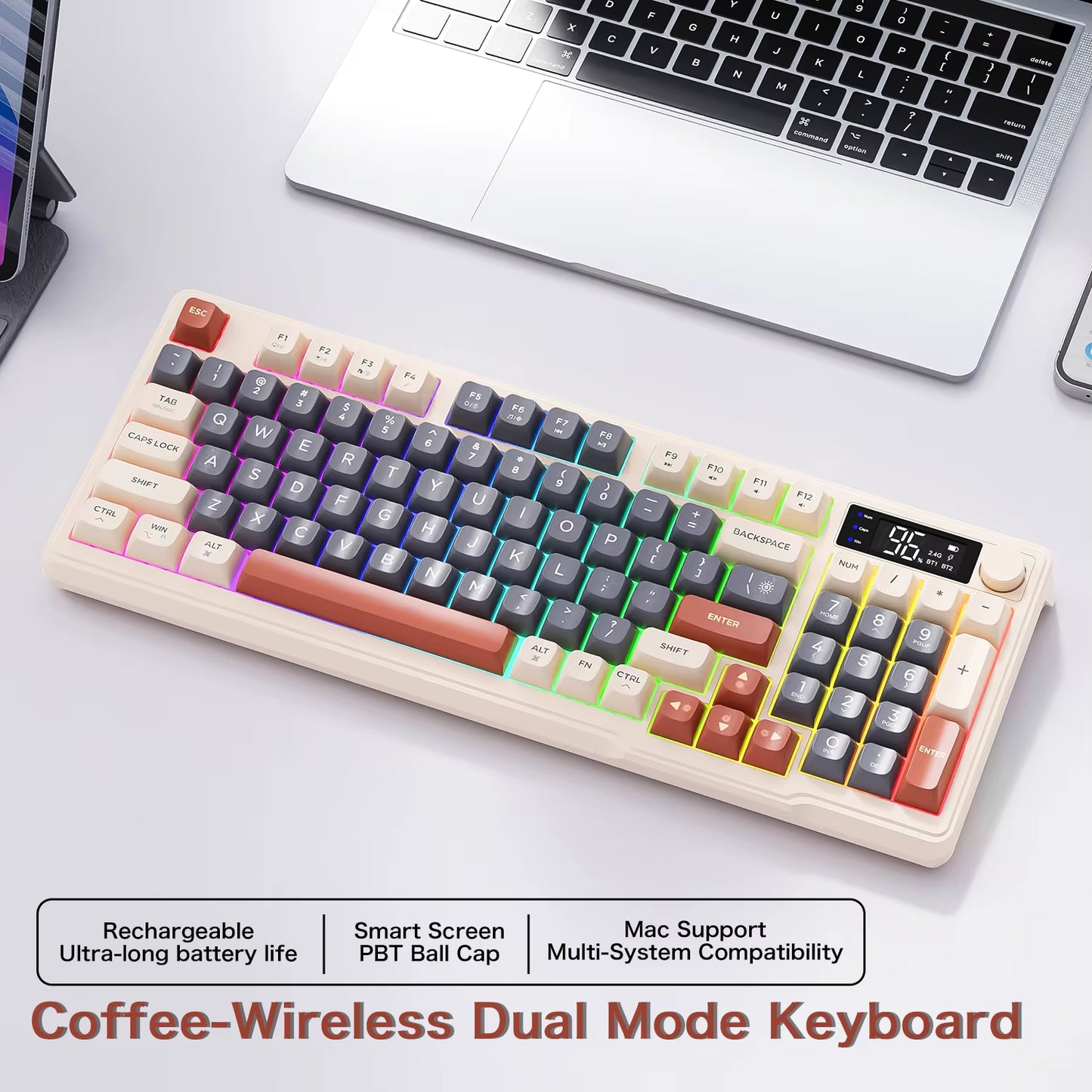 M96 Bluetooth Keyboard Mouse Combos with Media Knob, Screen Keyboard with Mouse,Multi-Device Connection,Ergonomic
