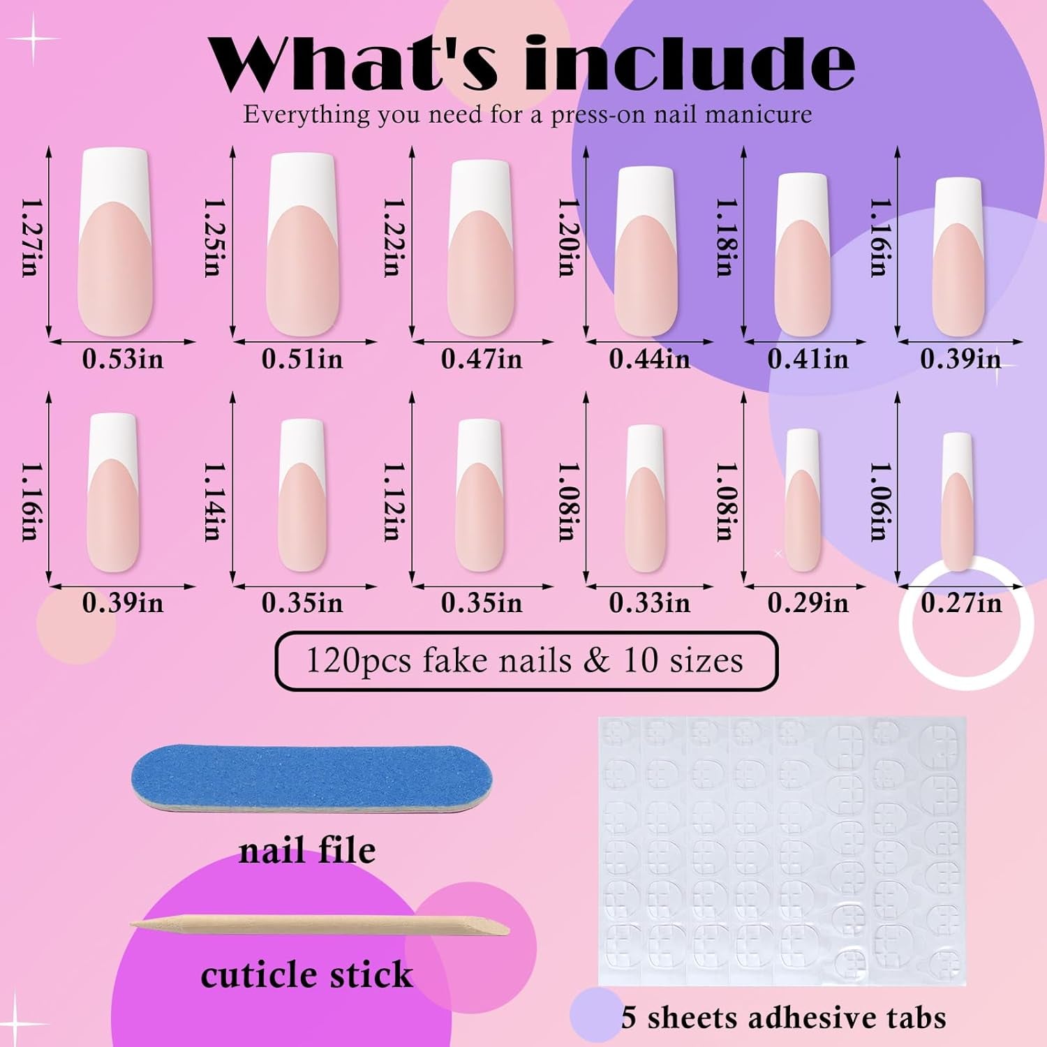 Addfavor 120Pcs White French Tip Press on Nails Long Square Fake Nails Nude False Nails Sqaure French Press Ons Square Nail Acrylic Artificial Nail with Adhesive Tab for Women