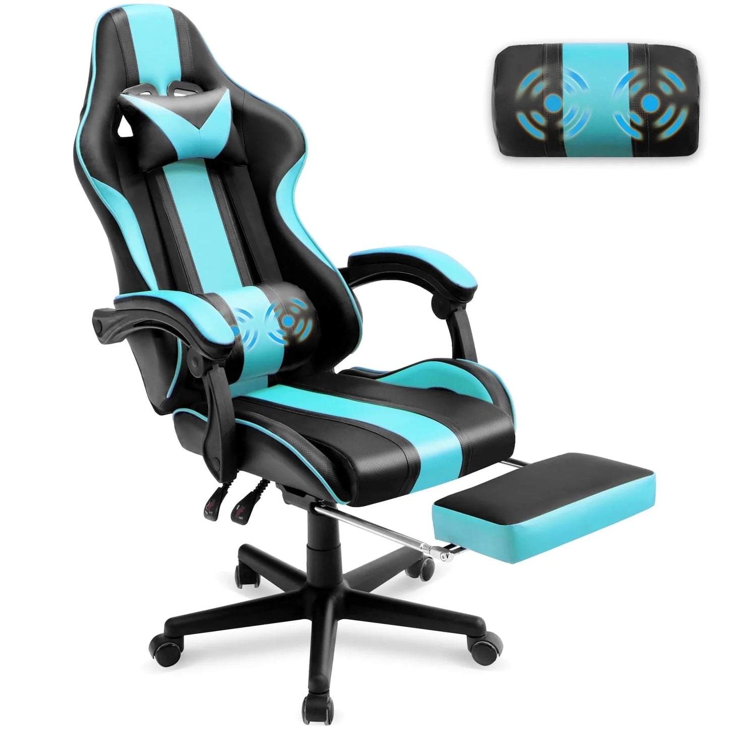SOONTRANS Ergonomic High Back Gaming Chair with Footrest & Massage Lumbar Pillow, Green