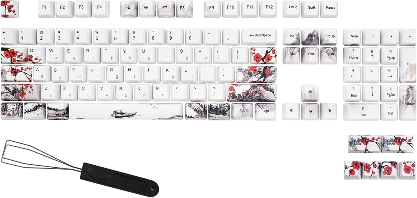 MOLGRIA Keycaps 110 Set for Full Size Mechanical Keyboard, Custom PBT OEM Profile Key Caps Japanese Style with Keycap Puller for Cherry MX 104/87/71/61 60 Percent Keyboard(Plum Blossom)