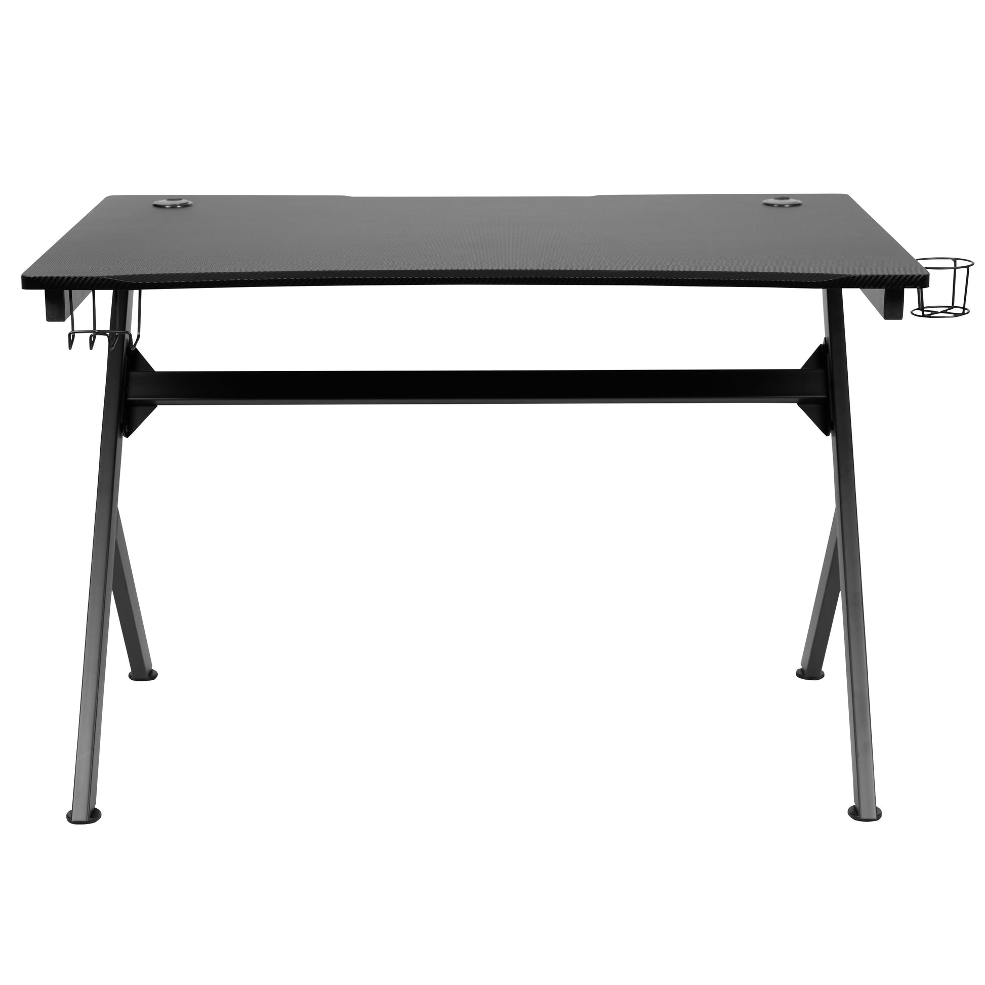 Emma + Oliver Black Computer Table Gaming Desk - Headphone Holder and 2 Cable Management Holes