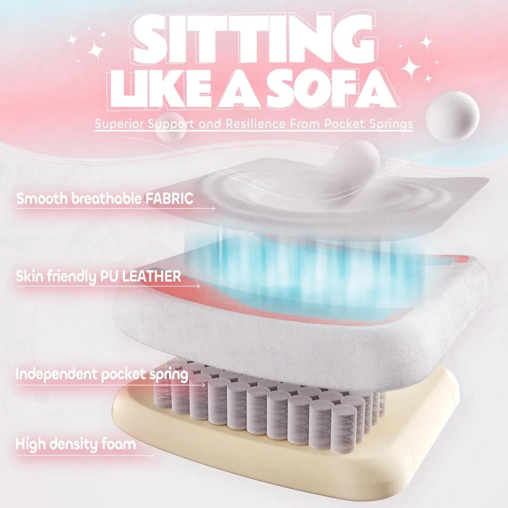 Gaming Chair Cute with Cat Ears Paw Lumbar and Cushion,Ergonomic Computer Chair with Footrest,Reclining PC Game Chair for Girl