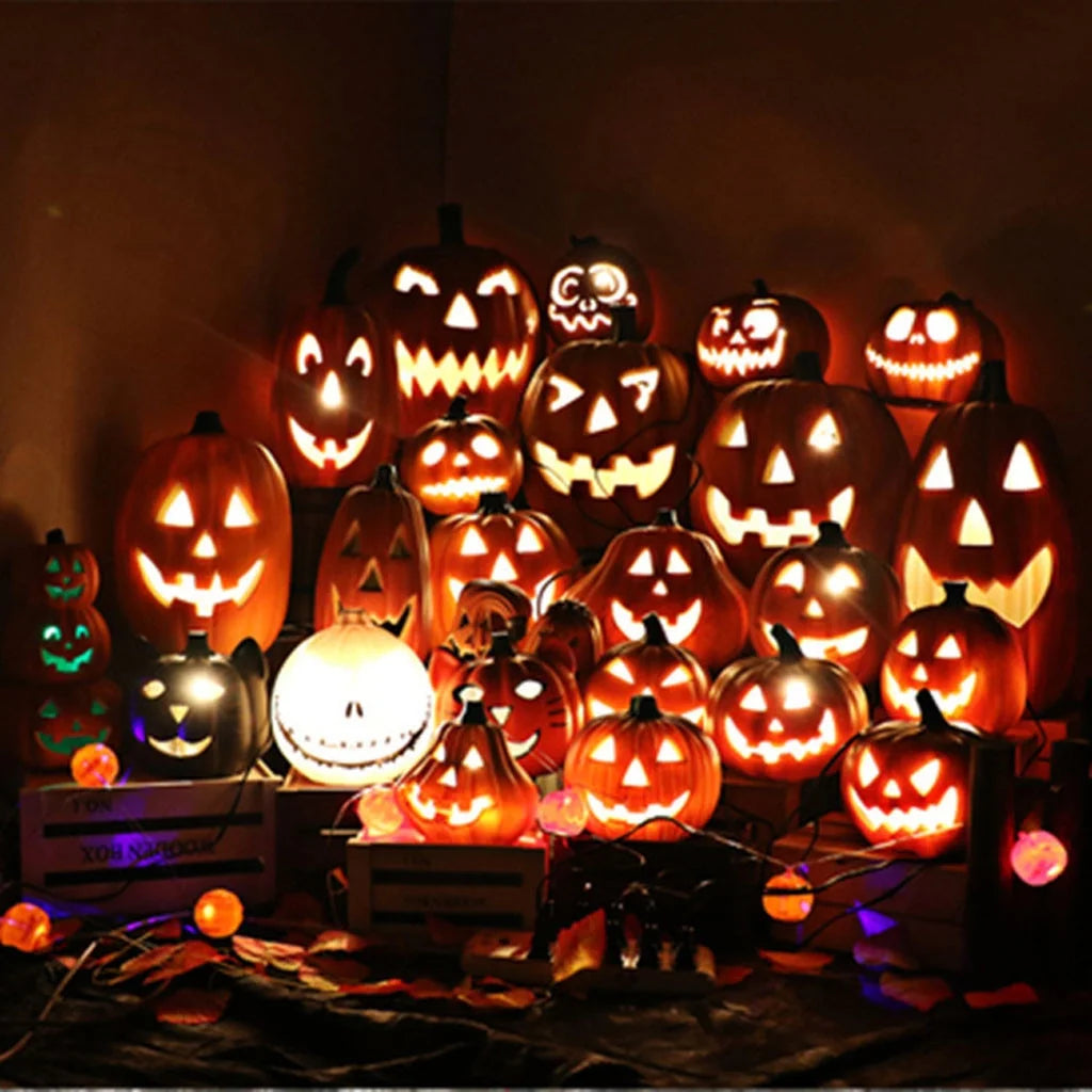 Fridja Halloween Decor LED Pumpkin Lantern Scene Layout Home Decoration Halloween Decorations Light up Pumpkin 3D Fall Resin Pumpkin Battery Operated Orange