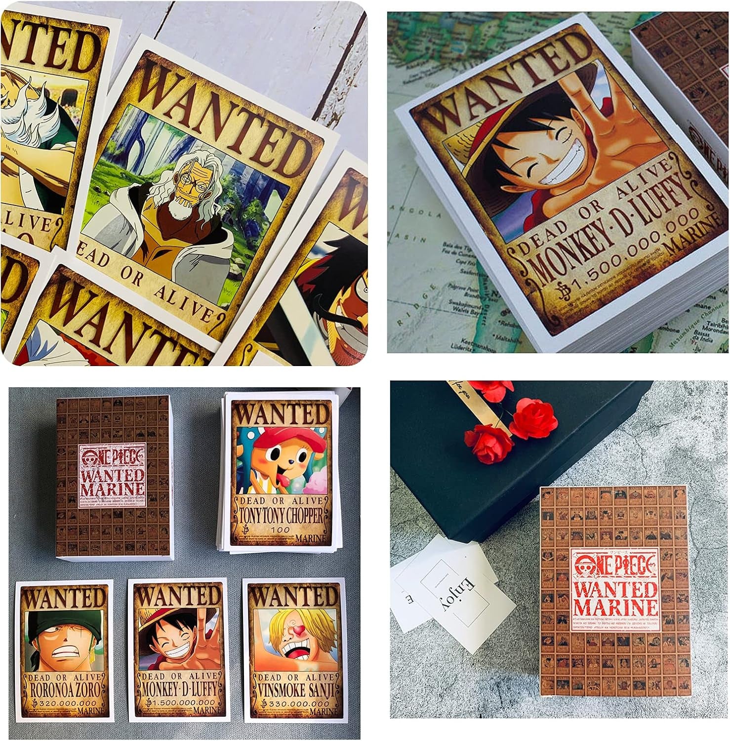 100Pcs New Edition One Piece Wanted Posters Postcards Boxed, Luffy Chopper Zoro Nami Usopp Sanji Jinbe Franky Brook Robin.