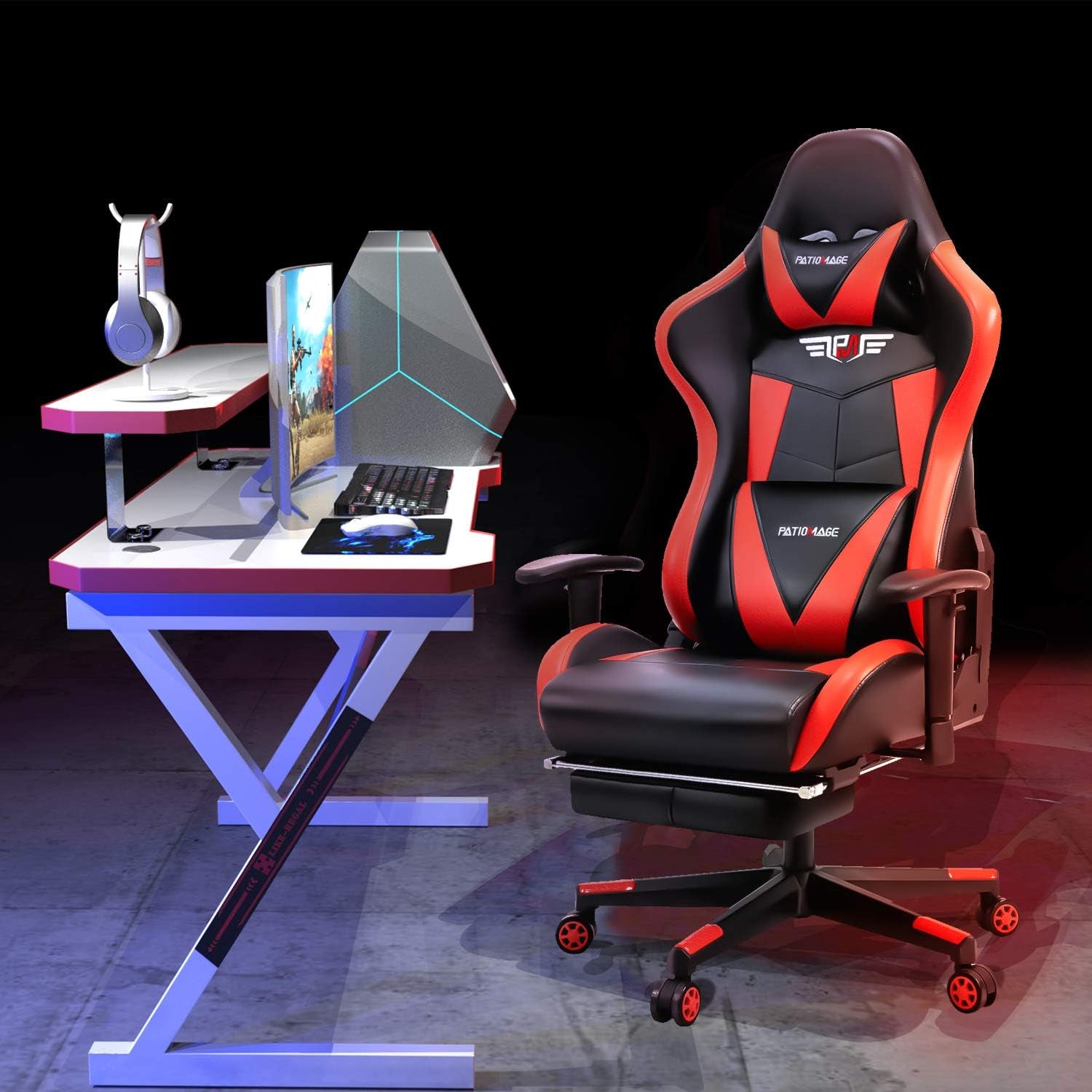 Office Chair, Gaming Chair Racing Office Chair Desk Chair Headrest Lumbar Support Comfortable Computer Game Chair PU Leather Ergonomic Reclining PC Gaming Chairs